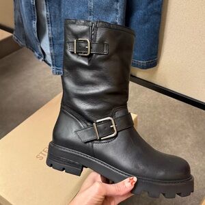 Steve Madden Black Combat Boots with Buckles - Gleason Boots, worn once like new